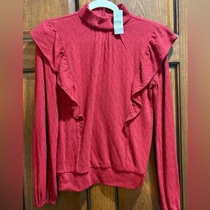 LOFT NWT Red Ruffle Mock Neck top. XSmall